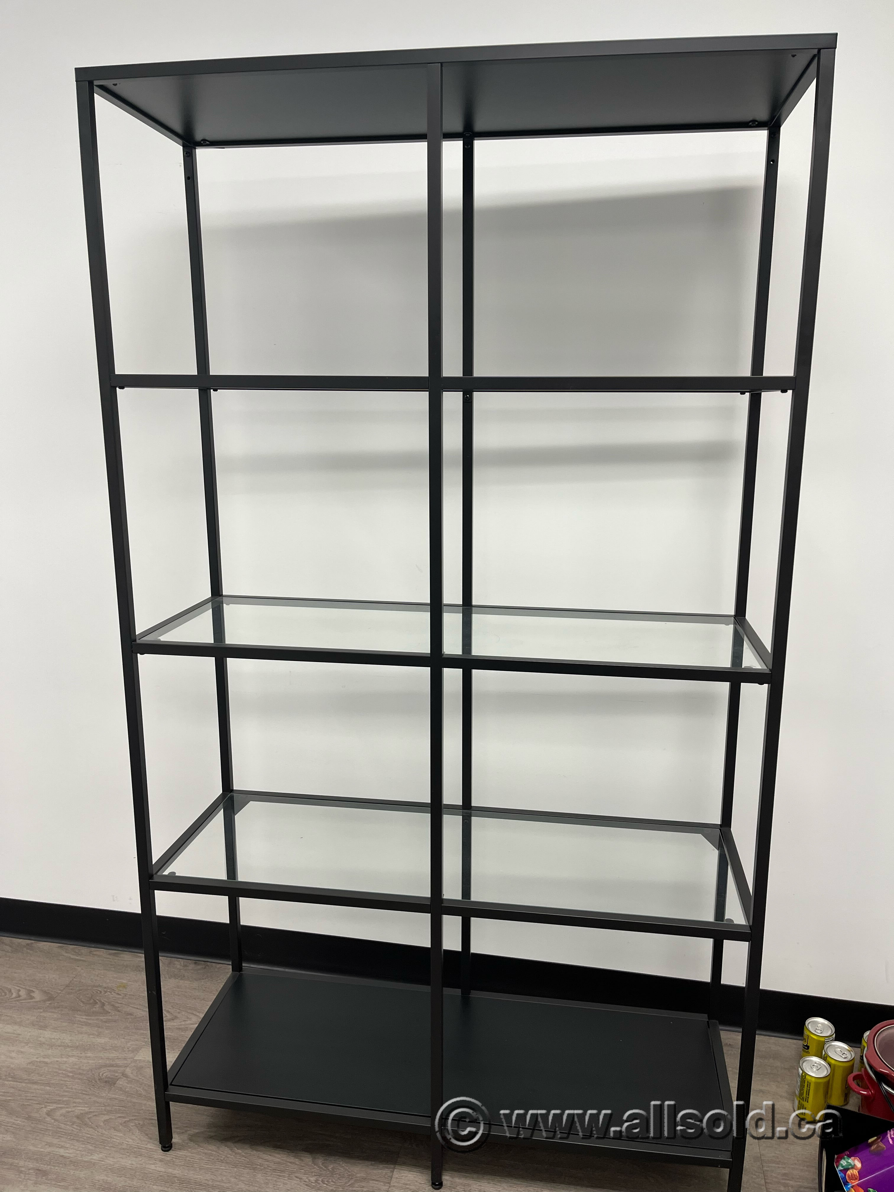Wide Black Metal Display Stand Bookcase with Glass Shelves Allsold.ca